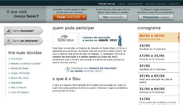 Site do Sisu disponibiliza a consulta às vagas disponíveis (Foto: Reprodução/Inep)